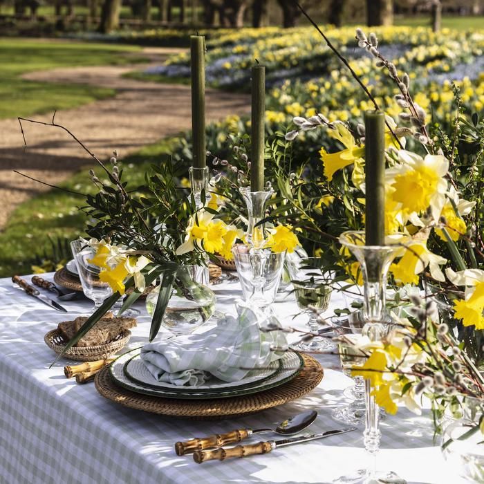 Outdoor dining with table cloth